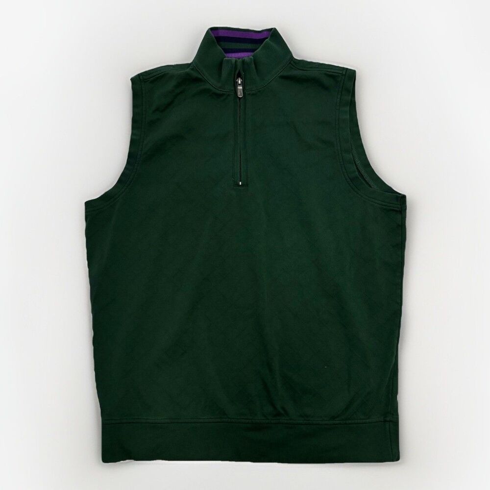 Bobby Jones Vest Mens Size Medium Green Golf Quarter Zip Performance Pima Cotton